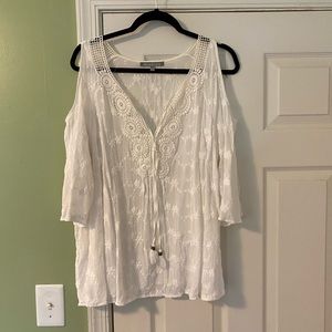 Daniel Rainn Peek-a-Boo White Lace Top 2X